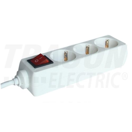 Tracon hordozható elosztósáv, 230 V AC, 16 A, 3  x SHUKO, 3 x 1,0 mm2, H05VV-F, 1,5 m, kapcsolóval, fehér