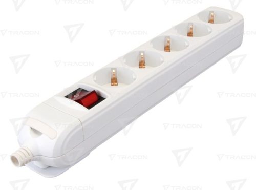 Tracon hordozható elosztósáv, 250 V AC, 16 A, 5 x SHUKO, újravezetékelhető, kapcsolóval
