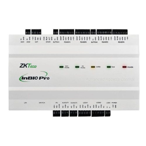 ZKTeco, ajtóvezérlő, TCP/IP és RS-485, 26-bit Wiegand és RS-485 FR szériás olvasó, 4 db kimenet összesen, 2x ajtózár, 2x
