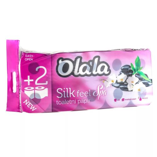 Olala Silk Feel Spa toalettpapír 3 rétegű fehér 155 lap 10 tekercses, 6csg/zsák