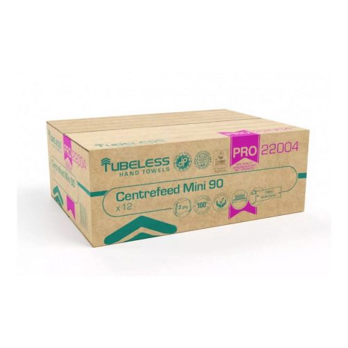 Tubeless PRO 90 Mini tekercses kéztörlő 2 rétegű, fehér, 100% cellulóz, 92m, 12 tekercs/zsugor
