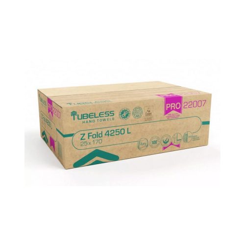 Tubeless Z Hajtogatott kéztörlő 2 rétegű, 100% cellulóz, 20,3x24cm, 25x170 lap 4250 lap/karton