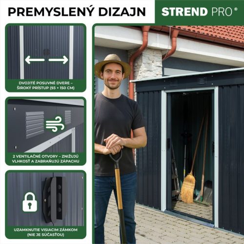 Strend Pro kerti fém tároló alappal, antracit, 217x110 x174 cm