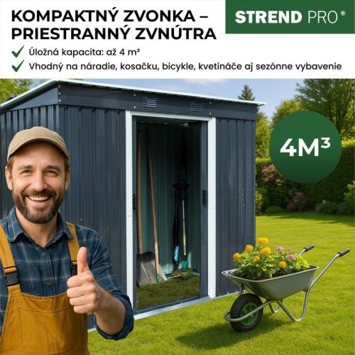 Strend Pro kerti fém tároló alappal, antracit, 217x110 x174 cm