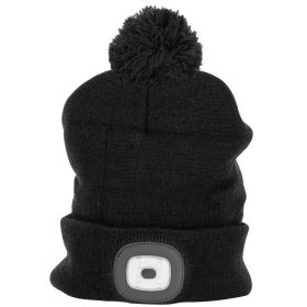   Strend Pro Wahoo bojtos téli sapka 4x SMD LED világítással, fekete színben, L