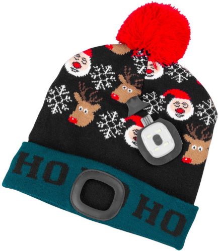 Strend Pro X-mas Ho-Ho téli sapka 4x SMD LED világítással, zöld-fekete színben, L