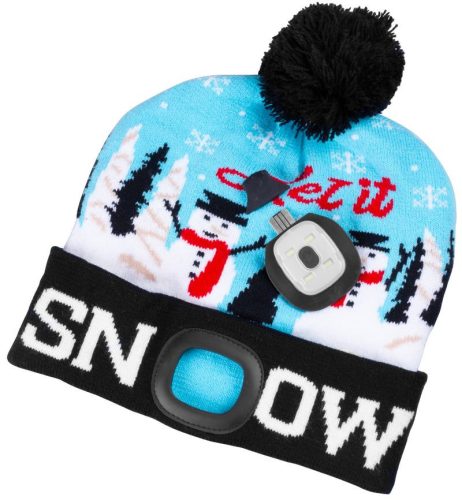 Strend Pro X-mas Let it snow téli sapka 4x SMD LED világítással, kék színben, L