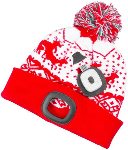 Strend Pro X-mas gyerek téli sapka 4x SMD LED világítással, piros színben, M