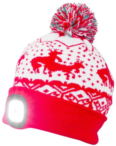Strend Pro X-mas gyerek téli sapka 4x SMD LED világítással, piros színben, M