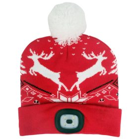   Strend Pro X-mas rénszarvasos téli sapka 4x SMD LED világítással, piros színben, L