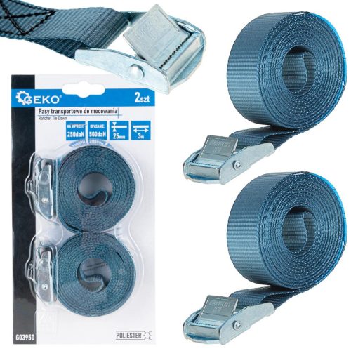 GEKO rögzítő heveder 25 mm X 3 m, 250 kg, önzáró csattal, 2 db-os készlet
