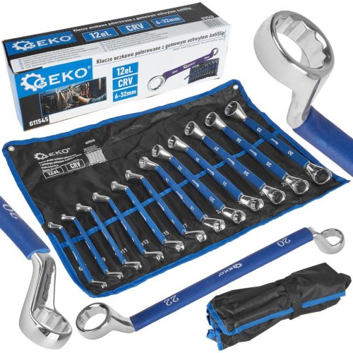 GEKO csiszolt csillag - csillag kulcskészlet csúszásgátló gumi markolattal 6-32mm, 12 db, CRV