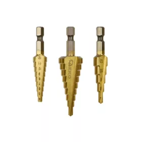   GEKO 3 db-os lépcsős fúró készlet 1/4" hatlapfejű, 3-12, 4-12, 4-20 mm