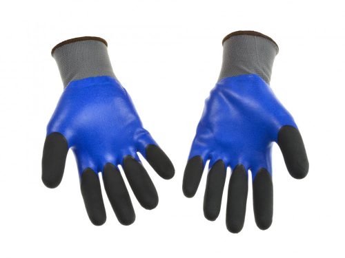 GEKO védőkesztyű, (kék) poliészter bélés hab, latex bevonattal duplán mártott ujjal XL / 10