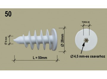 Polisztirol dübel 48 csavarmenetes 5 cm szigeteléshez