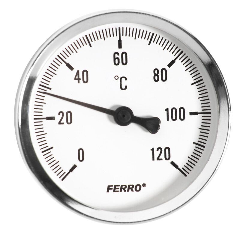 Hőmérő 0-120°C, átm: 100 mm, rozsdamentes acél burkolat