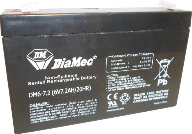 DIAMEC 6V 7,2Ah 6V, 7.2Ah, zselés, ólom akkumulátor, gondozásmentes, 151x34x98.5mm, 1.05kg.