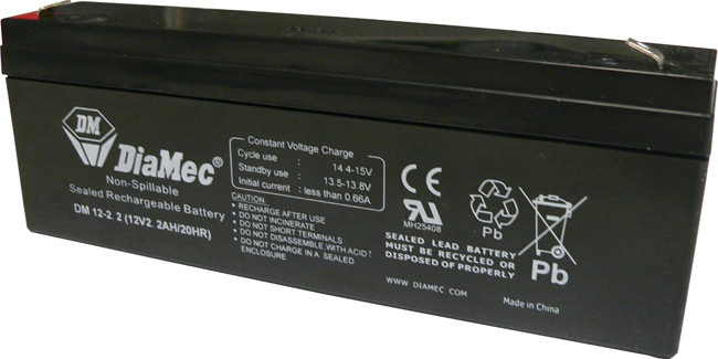 DIAMEC 12V 2,2Ah 12V, 2.2Ah, zselés, ólom akkumulátor, gondozásmentes, 177.5x35x66mm, 0.91kg.