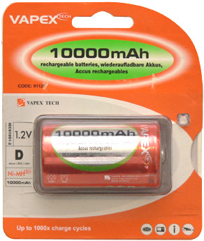 VAPEX 1VTE10000D D méretű, NiMH góliát akkumulátor, 1.2V, 10000mAh.