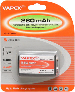 VAPEX 1VTE280PP3 PP3 méretű, NiMH akkumulátor, 9V, 280mAh.