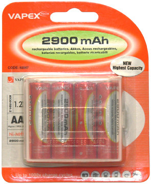 VAPEX 4VTE2900AA 4 db AA méretű, NiMH ceruza akkumulátor, 1.2V, 2900mAh, akkutartó.