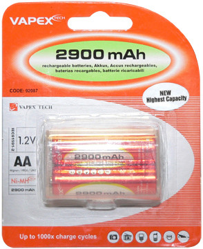 VAPEX 2VTE2900AA 2db AA méretű, NiMH ceruza akkumulátor, 1.2V, 2900mAh, akkutartó.