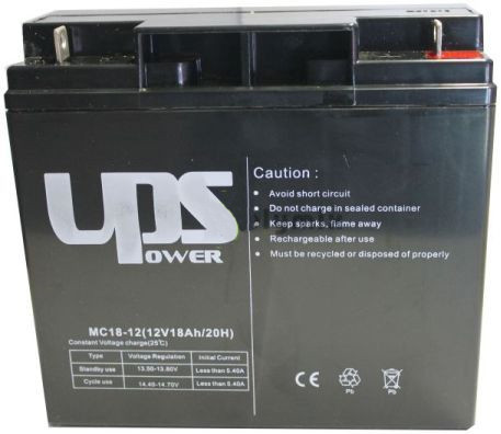 UPS 12V 18Ah 12V, 18Ah, zselés, ólom akkumulátor, gondozásmentes, 181x167x76mm, 5.6kg.