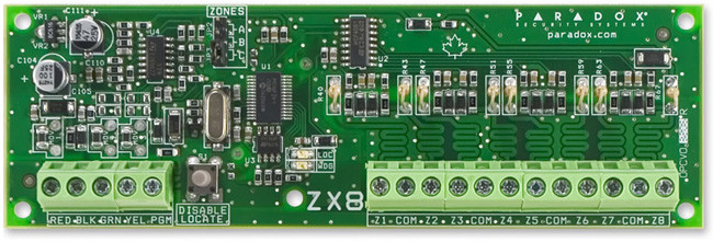 PARADOX ZX8 8 zónás bővítő modul, Spectra, E55, E65, MG5000, MG5050, Digiplex/EVO központokhoz, 1 PGM.