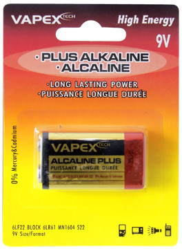 VAPEX 9V PLUS Alkaline PP3 méretű, tartóselem, 6F22, 9V.