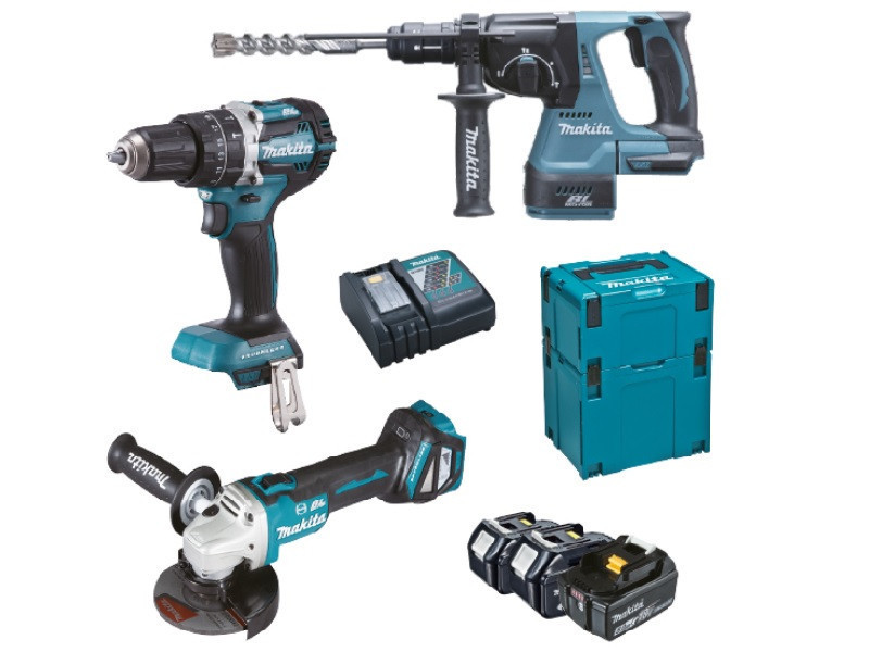 Makita gépszett 18V LXT Li-ion BL DHP484+DHR243+DGA513+3x5,0Ah MP2,4 + Makpac koffer