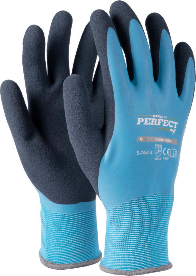 Munkavédelmi kesztyű, nylon, vízálló, 10-es méret, AQUA FOAM, STALCO PERFECT POWERMAX