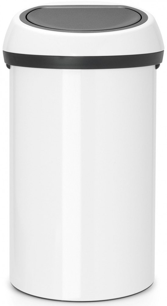 Brabantia Touch Bin nyomófedeles hulladékgyűjtő XXL, 60L - H méret, fehér acél test, fehér fedő - 108686