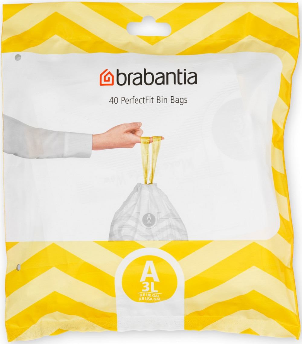 Brabantia PerfectFit szemeteszsák, A méret, 3-5L, visszazárható adagoló csomag, 40 zsák/csomag - 137600