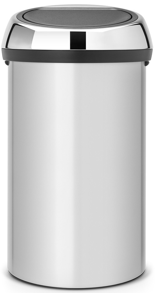 Brabantia Touch Bin nyomófedeles hulladékgyűjtő XXL, 60L - H méret, metál szürke acél test, fényes fedő - 402425