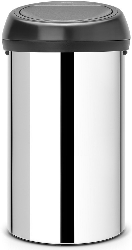 Brabantia Touch Bin nyomófedeles hulladékgyűjtő XXL, 60L - H méret, fényes r.m. acél test, matt fekete fedő - 402586