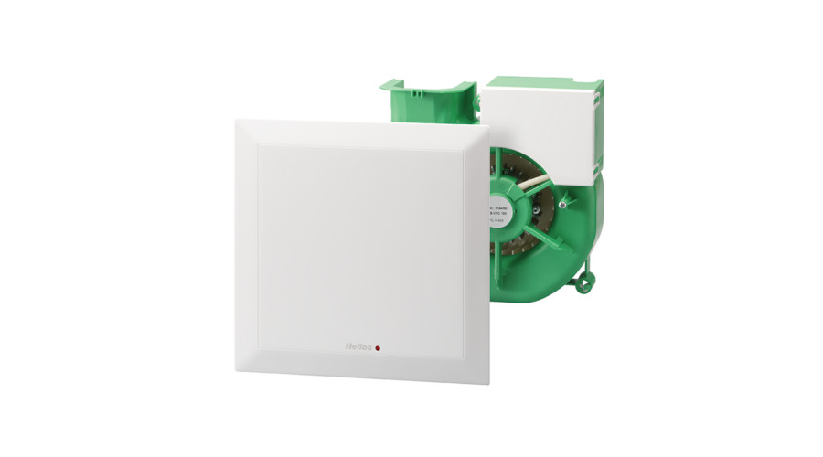 HELIOS ELS-VN 100/35: Ventilátor egység, formatervezett fehér előlappal, mosható szűrővel, elpiszkolódásjelzővel, 100/35 m3/h, késleltető relés