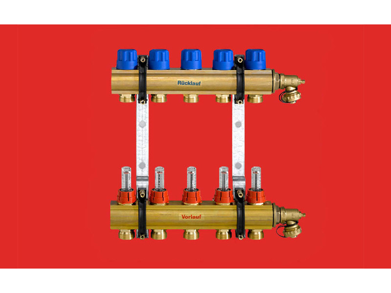 FV-Therm osztó 10 körös, 1", eurokónusz - áramlásmérő, töltő-ürítő, légt., elzáró