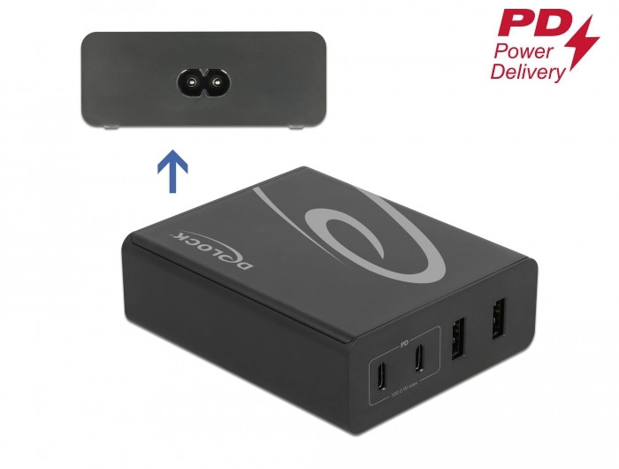 Delock USB töltő 2 db. USB Type-C PD + 2 db. A-típusú USB 112 W-tal