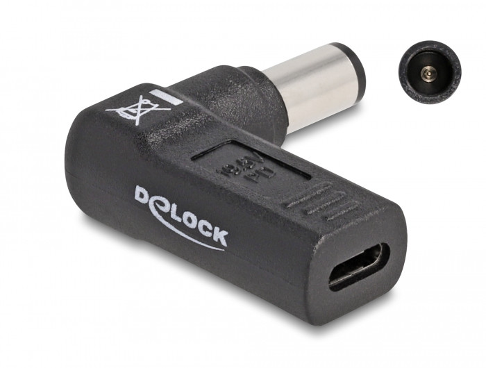 Delock Laptop töltőkábel adapter USB Type-C anya - HP 7,4 x 5,0 mm apa 90 fokban hajlított