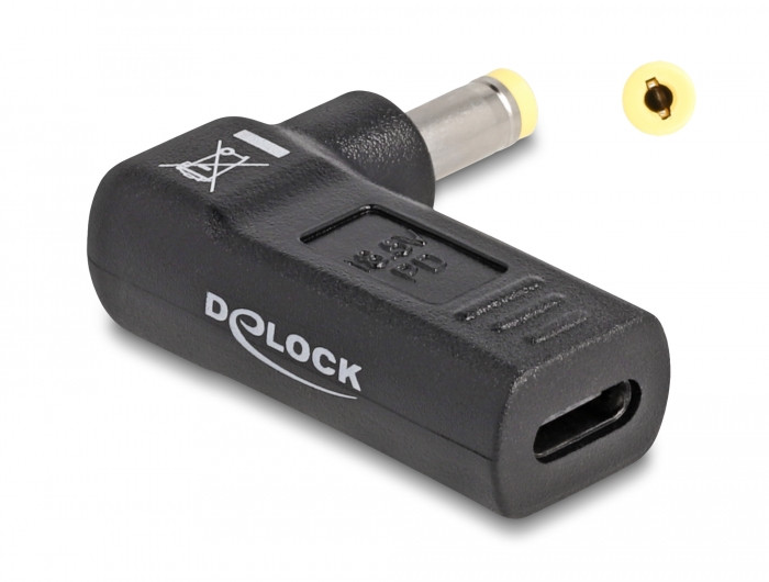 Delock Laptop töltőkábel adapter USB Type-C anya - HP 4,8 x 1,7 mm apa 90 fokban hajlított