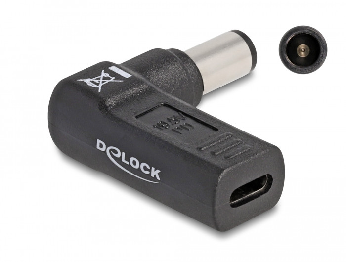 Delock Laptop töltőkábel adapter USB Type-C anya - Dell 7,4 x 5,0 mm apa 90 fokban hajlított