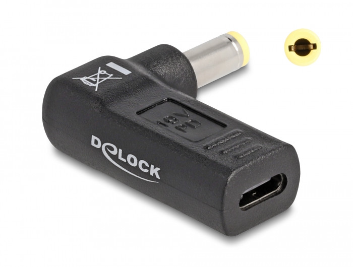 Delock Laptop töltőkábel adapter USB Type-C anya - 5,5 x 2,5 mm apa 90 fokban hajlított