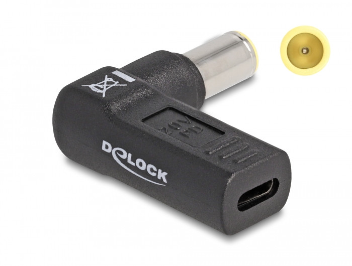 Delock Laptop töltőkábel adapter USB Type-C anya - IBM 7,9 x 5,5 mm apa 90 fokban hajlított