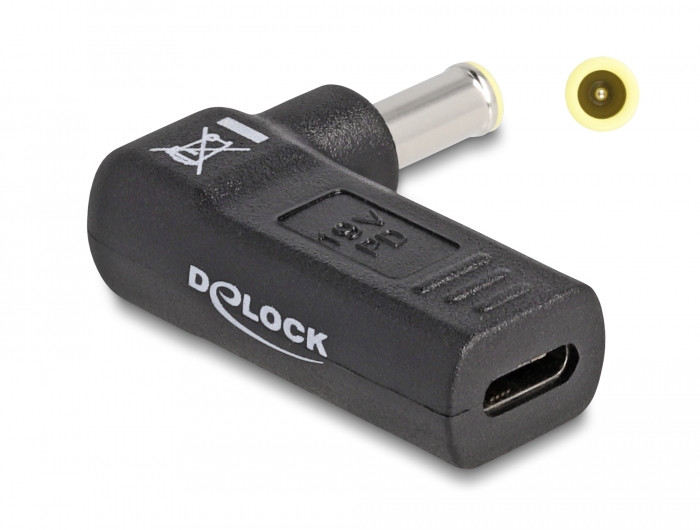 Delock Laptop töltőkábel adapter USB Type-C anya - Samsung 5,5 x 3,0 mm apa 90 fokban hajlított