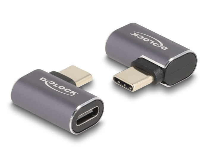 Delock USB Adapter 40 Gbps USB Type-C PD 3.0 100 W csatlakozódugóval - csatlakozóhüvellyel, ívelt bal / jobb 8K 60 Hz f