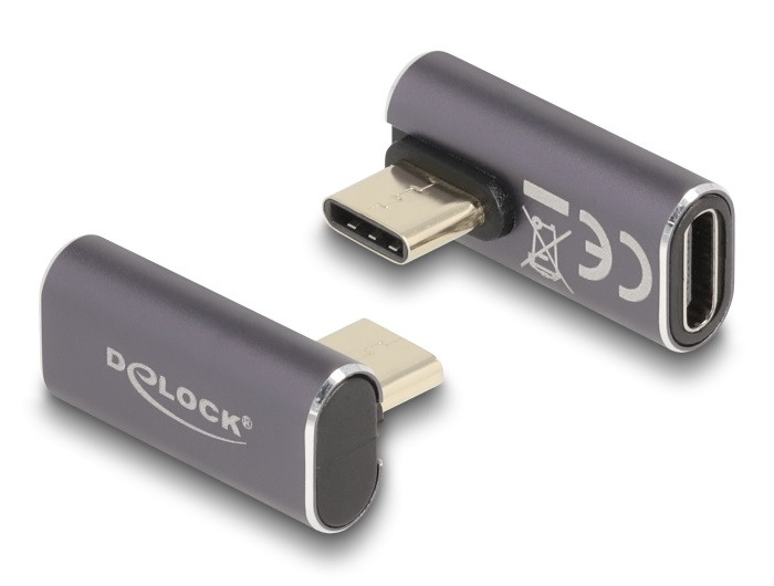 Delock USB Adapter 40 Gbps USB Type-C PD 3.0 100 W csatlakozódugóval - csatlakozóhüvellyel, elforgatott ívelt bal / job