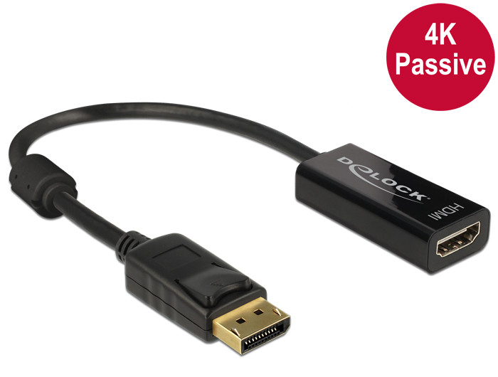 Delock Adapter Displayport 1.2-dugós csatlakozó > HDMI-csatlakozóhüvely 4K passzív, 20cm, fekete