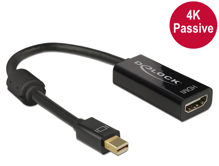 Delock Adapter mini Displayport 1.2-dugós csatlakozó > HDMI-csatlakozóhüvely 4K passzív,20cm, fekete