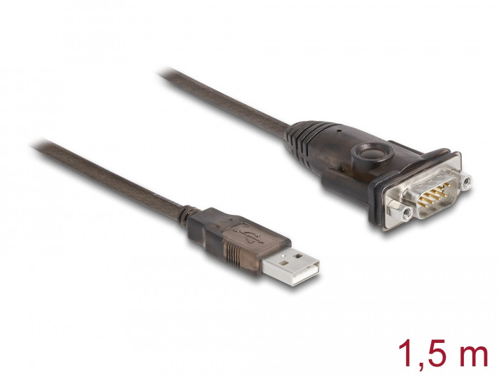 Delock Adapter A-típusú USB 2.0 - 1 x soros RS-232 D-Sub 9 tűs apa anyacsavarokkal 1,5 m