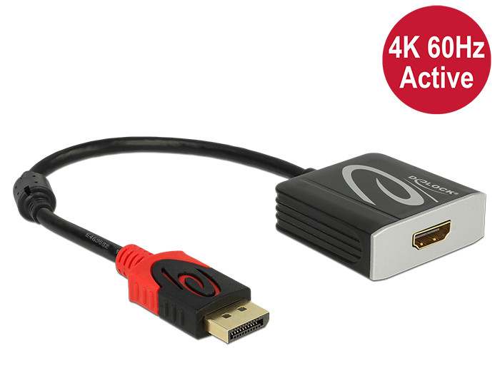 Delock Adapter Displayport 1.2-dugós csatlakozó > HDMI-csatlakozóhüvely 4K 60 Hz aktív